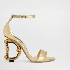 Dolce & Gabbana Sculpted-Heel Baroque Gold Leather Sandals